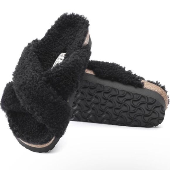 BIRKENSTOCK PAPILLIO Women Black Daytona Teddy Platform Sandal Slide 6/37 - Picture 7 of 9